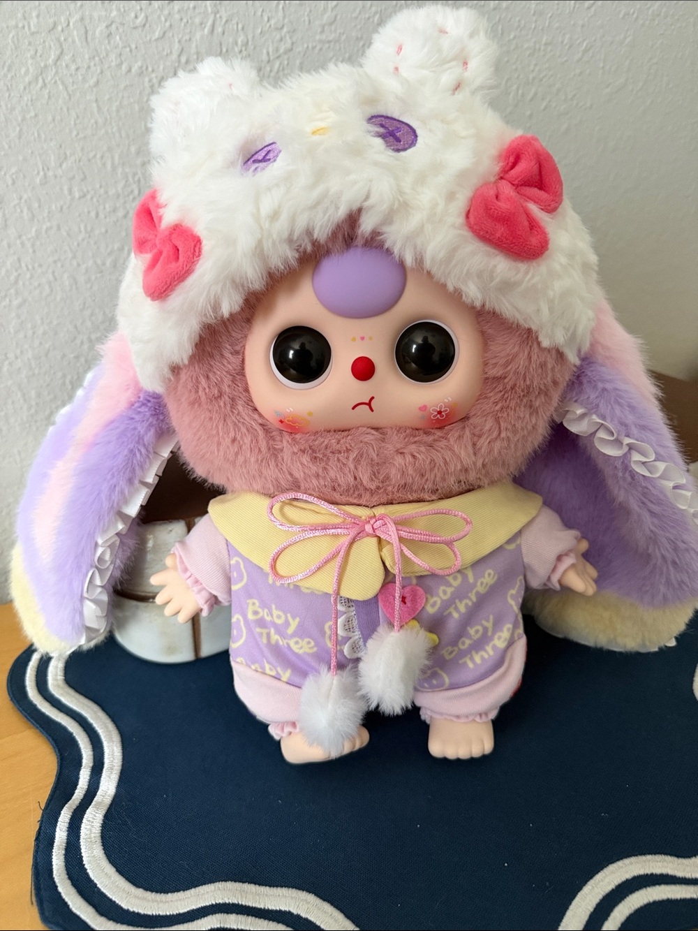 Baby Three 400% in sleepy bunny pajama suit boba eyes